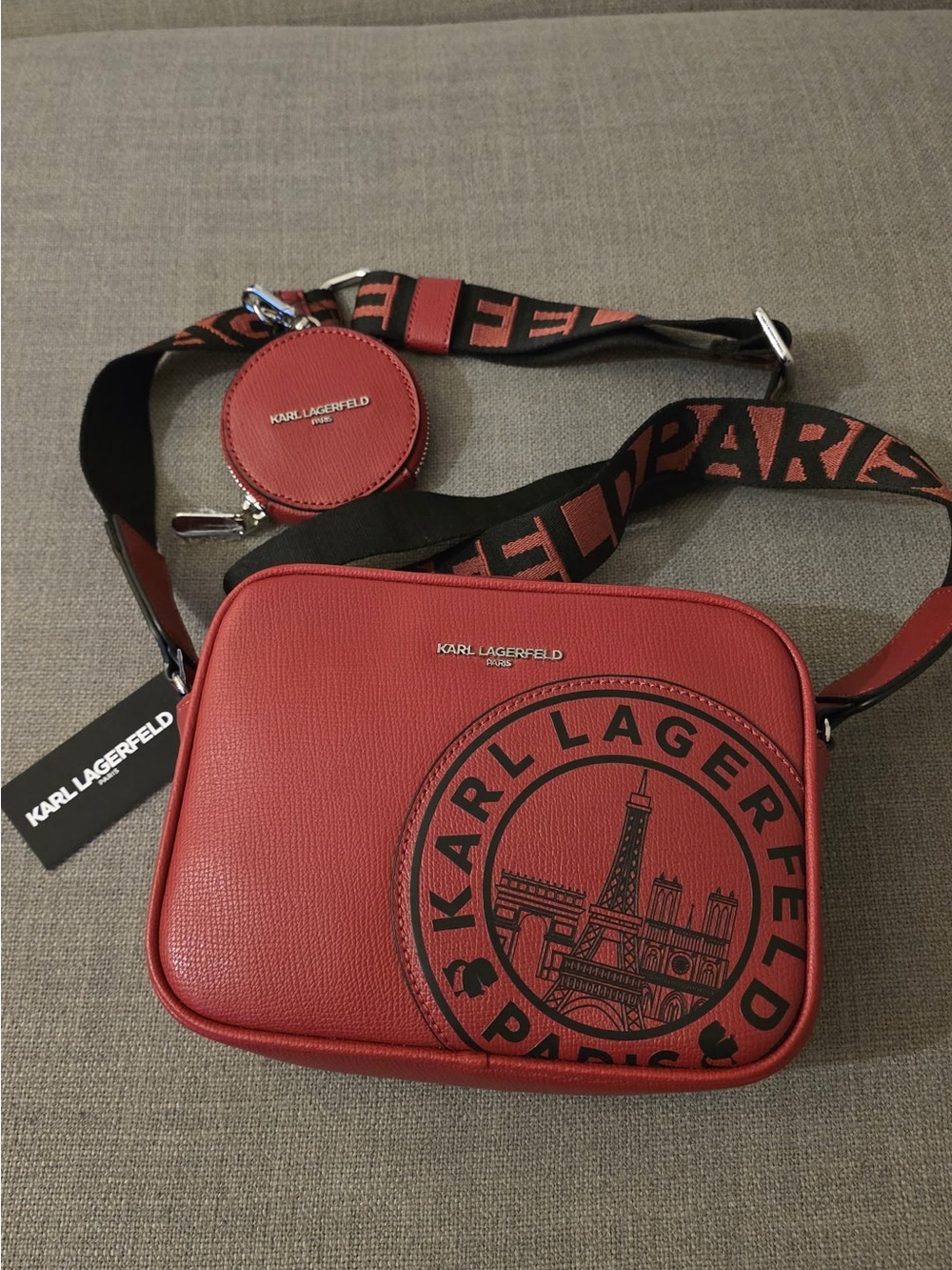 Karl Lagerfeld Red Crossbody Bag with Detachable Coin Pouch